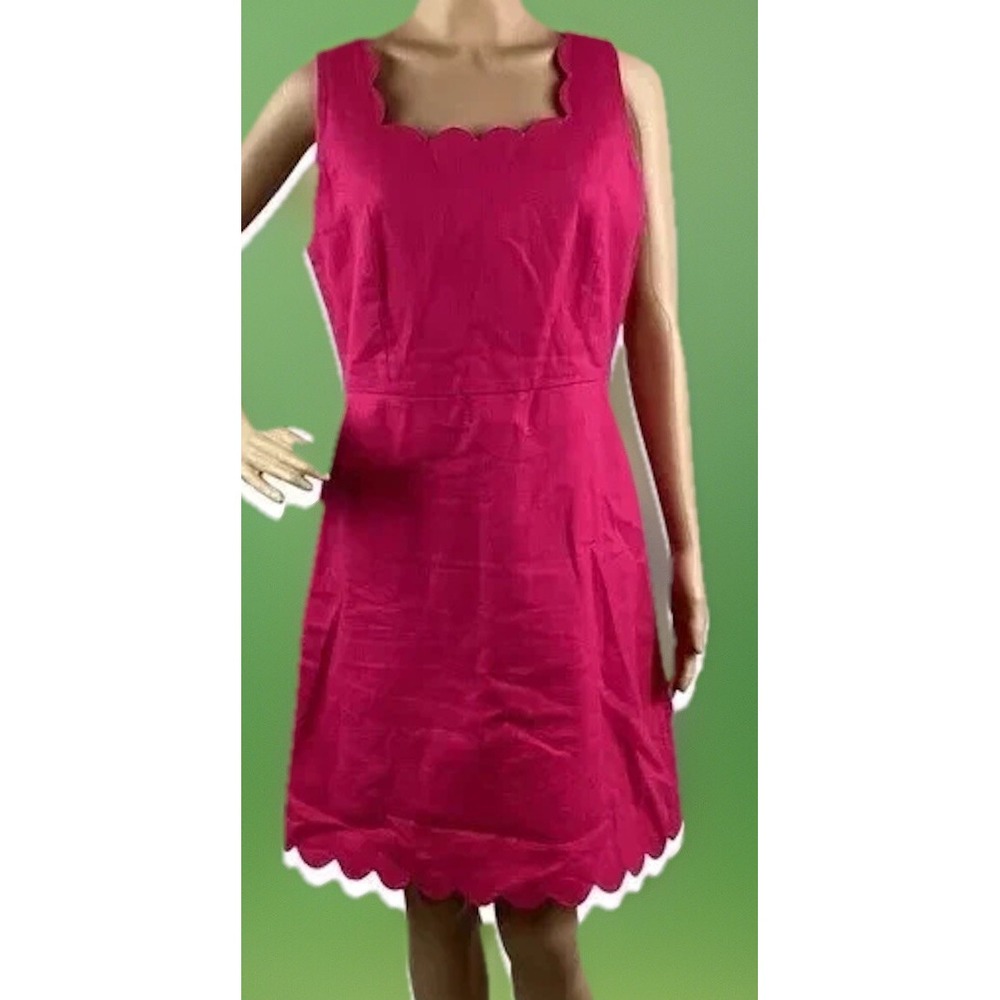 J Crew‎ Dress Womens 8 Barbie Pink Cotton Scallop Basketweave Square Neck Sheath